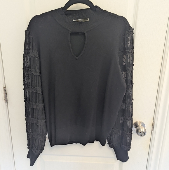 Melanie Lyne Sweaters - Black Sweater with Textured Sleeves